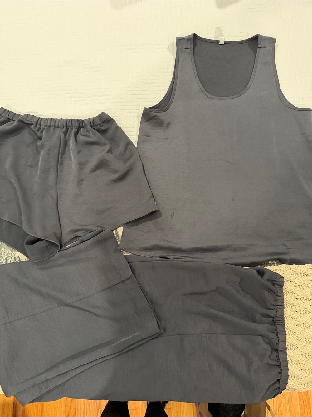 Women's Slate Gray FableticsSleepwear Set Tank Top, Shorts & Pants